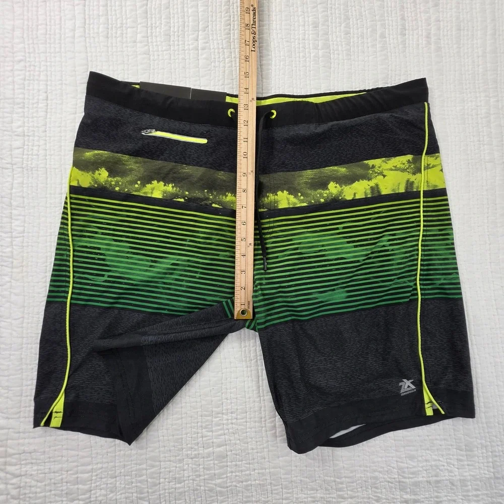 ZeroXposur Mens Swim Shorts‎ XXL Black Neon Green Striped Board Shorts NWT